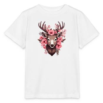 Chevreuil avec des fleurs Costumes Tête de cerf Tête de cerf - T-shirt bio MINI CREATOR Stanley/Stella Enfant - blanc - Devant - Maike (125cm)