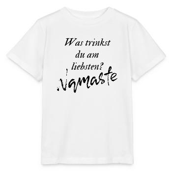 Was trinkst du am liebsten? Namaste - Stanley/Stella Kinder T-Shirt MINI CREATOR  - Weiß - Vorne - Maike (125cm)