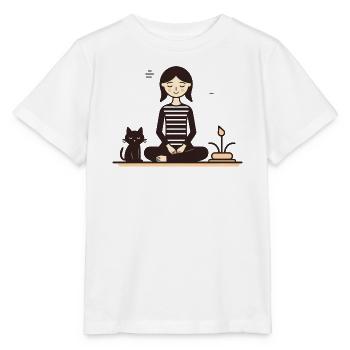 Entspannung mit Katze - Stanley/Stella Kinder T-Shirt MINI CREATOR  - Weiß - Vorne - Maike (125cm)