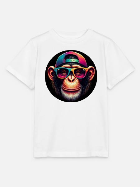 Lustiger Affe mit Cap und Brille - Stanley/Stella Kinder T-Shirt MINI CREATOR - Weiß