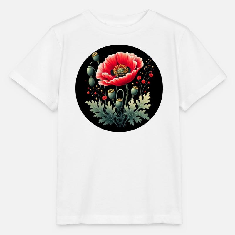 Blumenmotiv Mohnblume Schwarzer Hintergrund - Stanley/Stella Kinder T-Shirt MINI CREATOR - Weiß