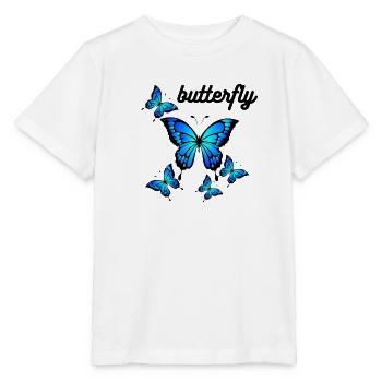 Blue Butterflies on Midnight Black - Stanley/Stella MINI CREATOR Kids’ T-Shirt - white - Front - Maike (125cm)