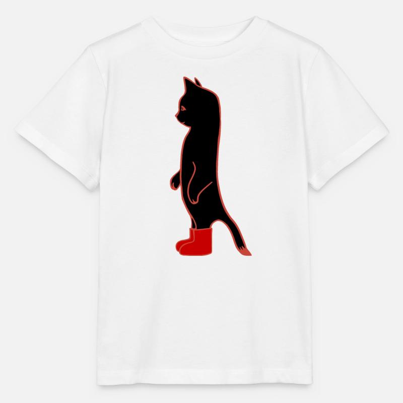 Schwarze Katze mit roten Stiefeln - Stanley/Stella Kinder T-Shirt MINI CREATOR - Weiß