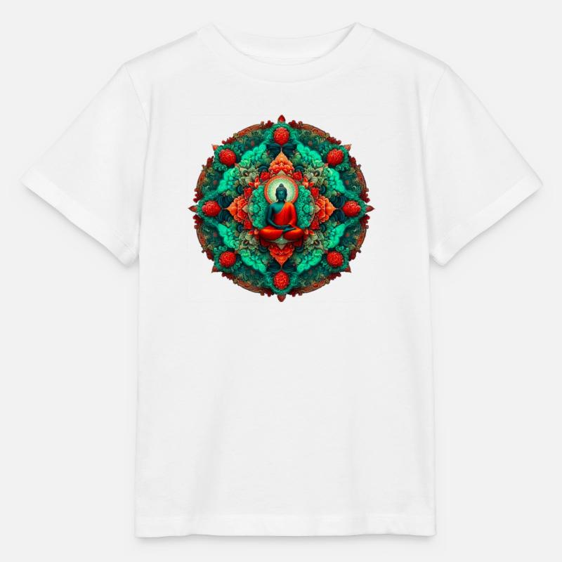 Bouddha Mandala sarcelle - T-shirt bio MINI CREATOR Stanley/Stella Enfant - blanc