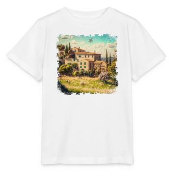Paysage méditerranéen ensoleillé avec de vieilles maisons - T-shirt bio MINI CREATOR Stanley/Stella Enfant - blanc - Devant - Maike (125cm)