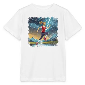 sporty woman jumping over the puddle - Stanley/Stella MINI CREATOR Kids’ T-Shirt - white - Front - Maike (125cm)