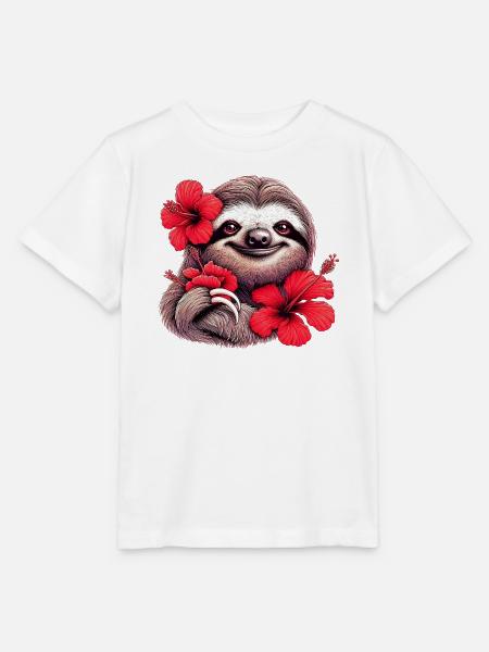 Faultier mit Hibiskusblüten - Stanley/Stella Kinder T-Shirt MINI CREATOR - Weiß