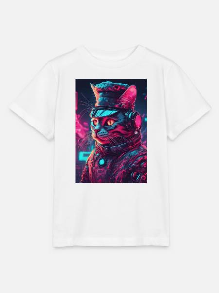 Cyberkatze Astronaut Neon - Stanley/Stella Kinder T-Shirt MINI CREATOR - Weiß