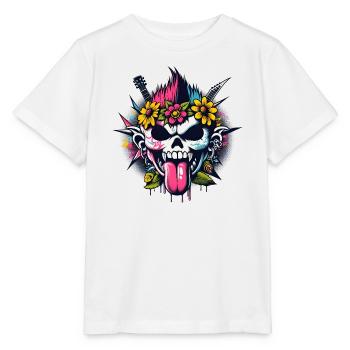 Crâne Punk Rock avec Guitares & Fleurs - T-shirt bio MINI CREATOR Stanley/Stella Enfant - blanc - Devant - Maike (125cm)
