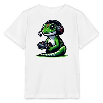 Gecko Gamer : Maîtriser la jungle des joysticks - T-shirt bio MINI CREATOR Stanley/Stella Enfant - blanc - Devant - Maike (125cm)