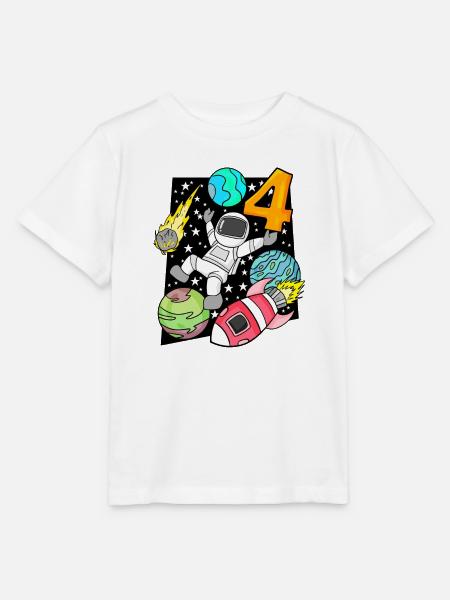 4 Geburtstag Junge Astronaut Rakete Space - Stanley/Stella Kinder T-Shirt MINI CREATOR - Weiß