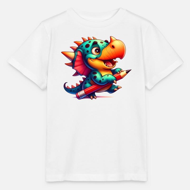 Kawaii Dino mit Bleistift Süßer Dinosaurier Kind - Stanley/Stella Kinder T-Shirt MINI CREATOR - Weiß