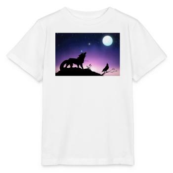 Sternwolf und Rabe unter dem Mond - Poster - Stanley/Stella Kinder T-Shirt MINI CREATOR  - Weiß - Vorne - Maike (125cm)