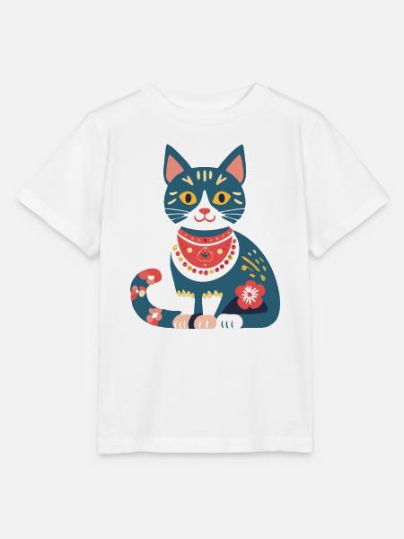 süße Folklore-Katze - Stanley/Stella Kinder T-Shirt MINI CREATOR - Weiß
