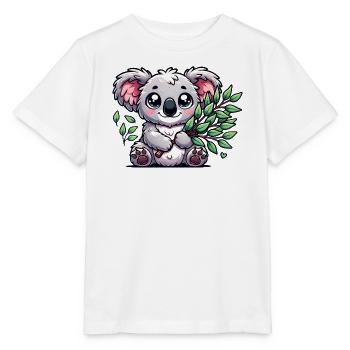 Der niedliche Koala mit einem Eukalyptus Strauß - Stanley/Stella Kinder T-Shirt MINI CREATOR  - Weiß - Vorne - Maike (125cm)