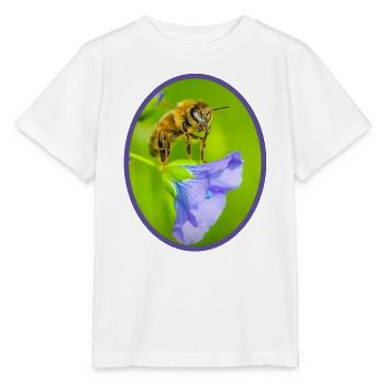 Abeille sur fleur violette - ovale - T-shirt bio MINI CREATOR Stanley/Stella Enfant - blanc - Devant - Maike (125cm)