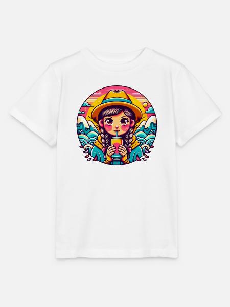 Retro Mädchen Trinken Pop Illustration - Stanley/Stella Kinder T-Shirt MINI CREATOR - Weiß