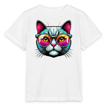 Kater mit Sonnenbrille - Stanley/Stella Kinder T-Shirt MINI CREATOR  - Weiß - Vorne - Maike (125cm)