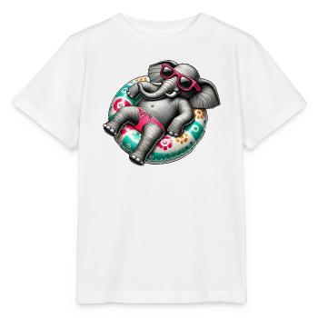Un éléphant détendu sur une piste de natation - T-shirt bio MINI CREATOR Stanley/Stella Enfant - blanc - Devant - Maike (125cm)