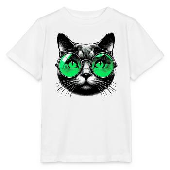 Kater mit Brille - Stanley/Stella Kinder T-Shirt MINI CREATOR  - Weiß - Vorne - Maike (125cm)