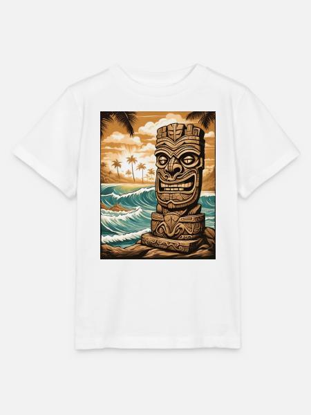 Tiki Statue am Strand - Stanley/Stella Kinder T-Shirt MINI CREATOR - Weiß