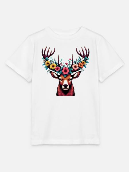 Hirsch mit Blumen - Stanley/Stella Kinder T-Shirt MINI CREATOR - Weiß