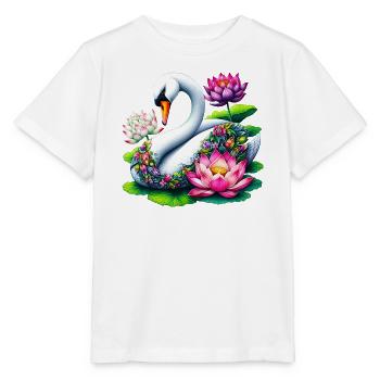 Cygne décoré de fleurs de lotus - T-shirt bio MINI CREATOR Stanley/Stella Enfant - blanc - Devant - Maike (125cm)