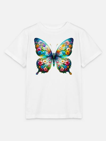 Schmetterling mit Blumen verziert - Stanley/Stella Kinder T-Shirt MINI CREATOR - Weiß