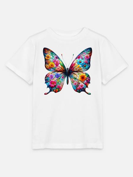 Schmetterling mit Blumen verziert - Stanley/Stella Kinder T-Shirt MINI CREATOR - Weiß