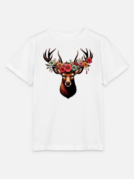 Hirsch mit Blumen - Stanley/Stella Kinder T-Shirt MINI CREATOR - Weiß