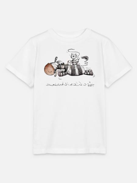 Katze Reitet Zebra Streifen Tiermotiv MODARTIS - Stanley/Stella Kinder T-Shirt MINI CREATOR - Weiß
