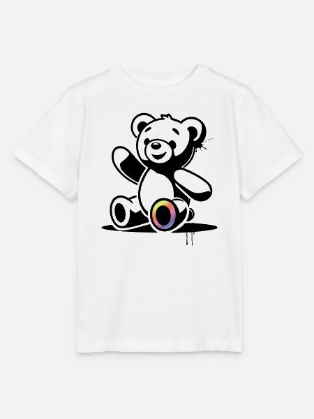 Stencil Teddy mit Regenbogenakzent - Stanley/Stella Kinder T-Shirt MINI CREATOR  - Weiß