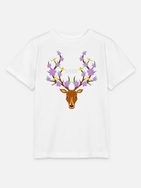 Blumenreicher Hirsch mit Vogelakzenten - Stanley/Stella Kinder T-Shirt MINI CREATOR  - Weiß