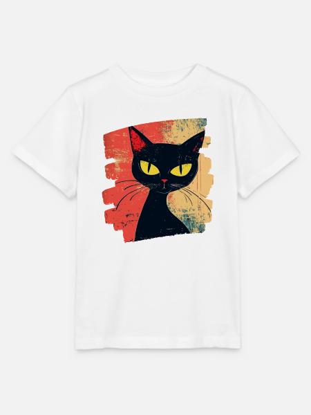 Schwarze Katze Retro - Stanley/Stella Kinder T-Shirt MINI CREATOR  - Weiß