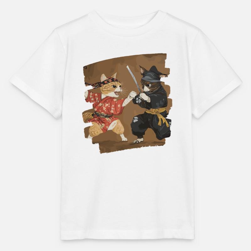 Combat de chats japonais - T-shirt bio MINI CREATOR Stanley/Stella Enfant - blanc