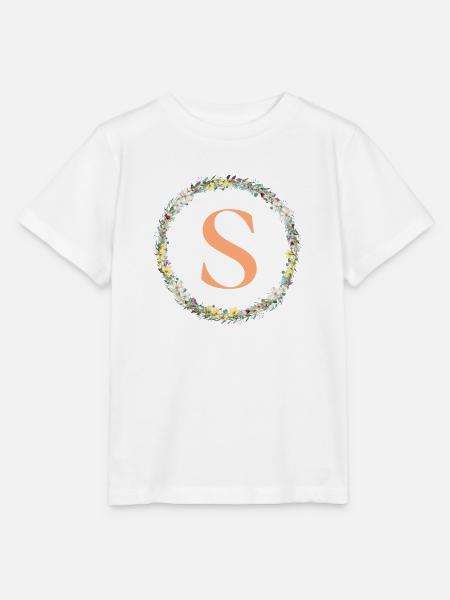 S Monogramm, Blumen-Kranz, personalisierbar - Stanley/Stella Kinder T-Shirt MINI CREATOR - Weiß