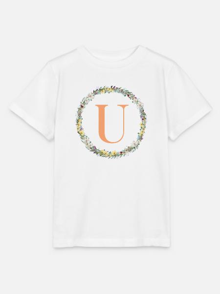 U Monogramm, Blumen-Kranz, personalisierbar - Stanley/Stella Kinder T-Shirt MINI CREATOR  - Weiß