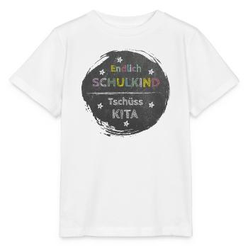 Finally a schoolchild - goodbye daycare | Chalkboard Design - Stanley/Stella MINI CREATOR Kids’ T-Shirt - white - Front - Maike (125cm)