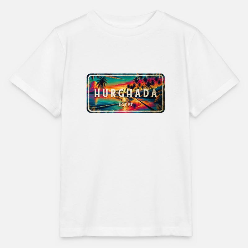 Hurghada Égypte Vintage Palmiers Design - T-shirt bio MINI CREATOR Stanley/Stella Enfant - blanc