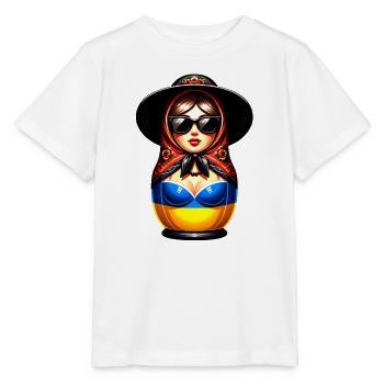 Ukraine Matroschka mit Sonnenbrille für Ukrainer - Stanley/Stella Kinder T-Shirt MINI CREATOR  - Weiß - Vorne - Maike (125cm)