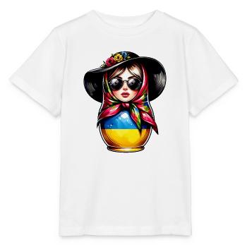 Ukraine Matroschka mit Sonnenbrille für Ukrainer - Stanley/Stella Kinder T-Shirt MINI CREATOR  - Weiß - Vorne - Maike (125cm)