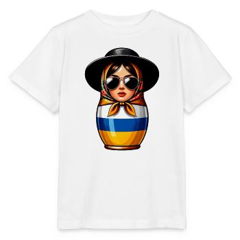 Ukraine Matryoshka with sunglasses for Ukrainians - Stanley/Stella MINI CREATOR Kids’ T-Shirt - white - Front - Maike (125cm)