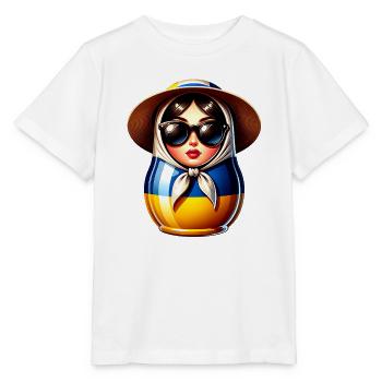 Ukraine Matroschka mit Sonnenbrille für Ukrainer - Stanley/Stella Kinder T-Shirt MINI CREATOR  - Weiß - Vorne - Maike (125cm)