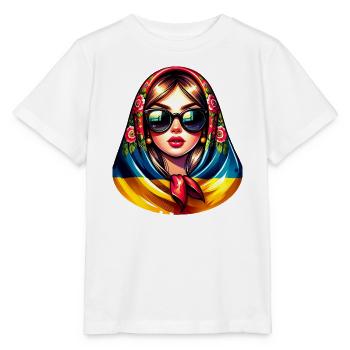 Ukraine Matryoshka with sunglasses for Ukrainians - Stanley/Stella MINI CREATOR Kids’ T-Shirt - white - Front - Maike (125cm)