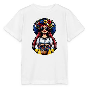 Ukraine Matryoshka with sunglasses for Ukrainians - Stanley/Stella MINI CREATOR Kids’ T-Shirt - white - Front - Maike (125cm)