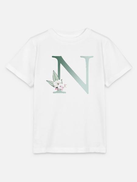 N Monogramm, Floral, personalisierbar - Stanley/Stella Kinder T-Shirt MINI CREATOR - Weiß