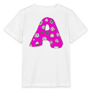 Letter A with character in pink - Stanley/Stella MINI CREATOR Kids’ T-Shirt - white - Front - Maike (125cm)