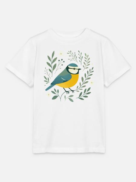 Blaumeise und Blüten - Stanley/Stella Kinder T-Shirt MINI CREATOR - Weiß
