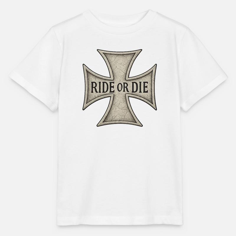 Croix de Malte gravée RIDE OR DIE - T-shirt bio MINI CREATOR Stanley/Stella Enfant - blanc