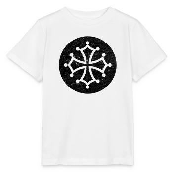 Katharerkreuz im schwarzen Kreis - okzitanisches Symbol - Stanley/Stella Kinder T-Shirt MINI CREATOR  - Weiß - Vorne - Maike (125cm)